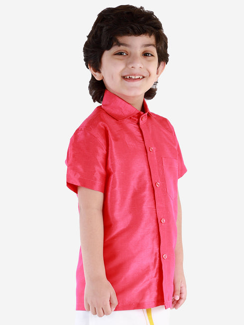 JBN Creation Boys' Punch Pink Silk Short Sleeves Ethnic Shirt