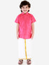 JBN Creation Boys' Punch Pink Silk Short Sleeves Ethnic Shirt Mundu Vesty Style Dhoti Pant Set