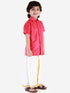 JBN Creation Boys' Punch Pink Silk Short Sleeves Ethnic Shirt Mundu Vesty Style Dhoti Pant Set