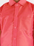 JBN Creation Boys' Candy Red Silk Short Sleeves Ethnic Shirt Mundu Vesty Style Dhoti Pant Set