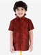 JBN Creation Boys' Wine Silk Short Sleeves Ethnic Shirt