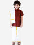 JBN Creation Boys' Wine Silk Short Sleeves Ethnic Shirt