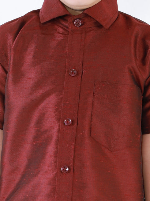 JBN Creation Boys' Wine Silk Short Sleeves Ethnic Shirt