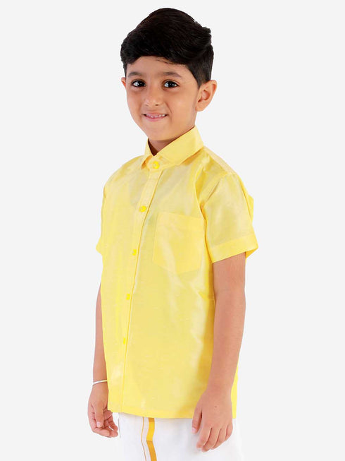 JBN Creation Boys' Butter Yellow Silk Short Sleeves Ethnic Shirt