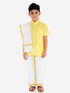JBN Creation Boys' Butter Yellow Silk Short Sleeves Ethnic Shirt Mundu Vesty Style Dhoti Pant Set