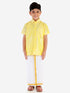 JBN Creation Boys' Butter Yellow Silk Short Sleeves Ethnic Shirt Mundu Vesty Style Dhoti Pant Set