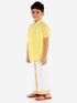 JBN Creation Boys' Butter Yellow Silk Short Sleeves Ethnic Shirt Mundu Vesty Style Dhoti Pant Set