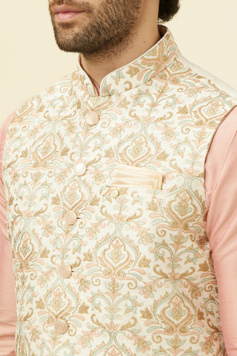 Manyavar Cream Jacket With Multicolor Motifs