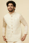 Manyavar Pearled Ivory White Herringbone Patterned Jacket