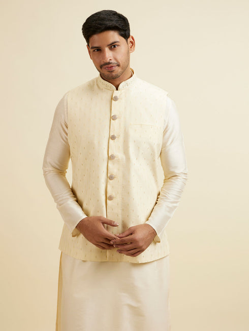 Manyavar Light Cream Buta Patterned Jacket