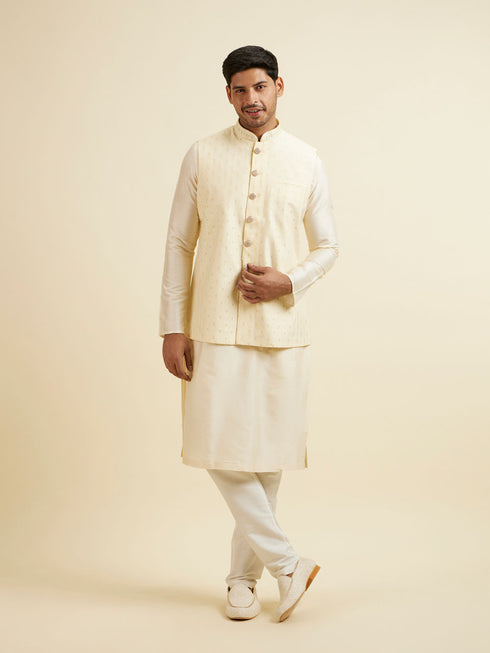 Manyavar Light Cream Buta Patterned Jacket