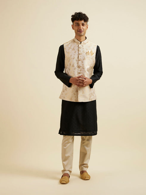 Manyavar Cream Beige Floral Pattern Jacket