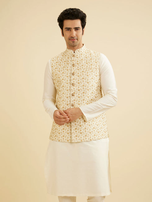 Manyavar Cream Beige Floral Jaal Patterned Jacket