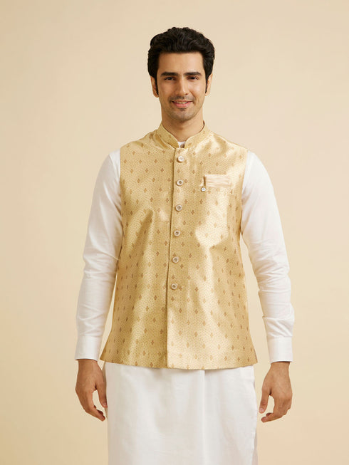 Manyavar Golden Fawn Buta Patterned Jacket
