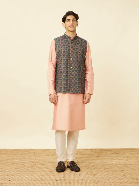Manyavar Violet Blue Medallion Patterned Jacket