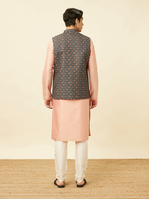 Manyavar Violet Blue Medallion Patterned Jacket