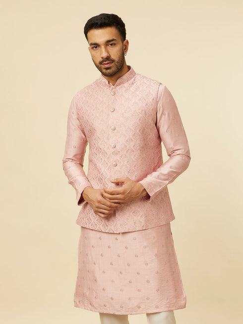 Manyavar Dusty Pink Self Patterned Jacket Set