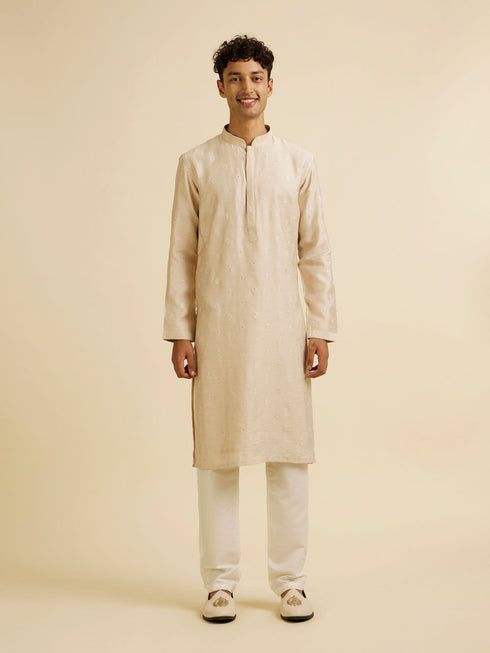 Manyavar Beige Sequin Embroidered Kurta Jacket Set