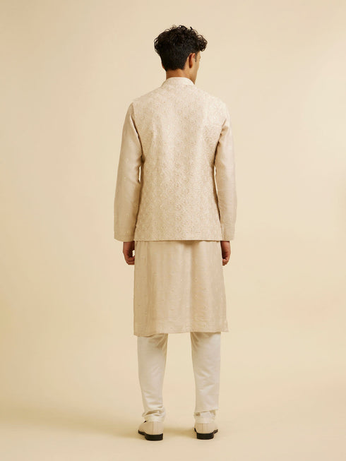 Manyavar Beige Sequin Embroidered Kurta Jacket Set