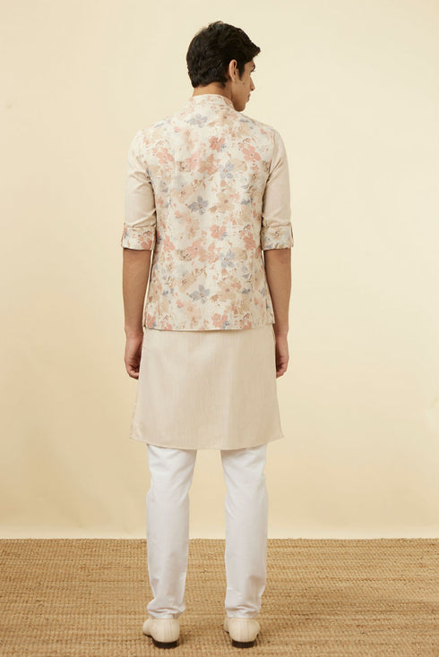 Manyavar Antique White Floral Printed Jacket Set