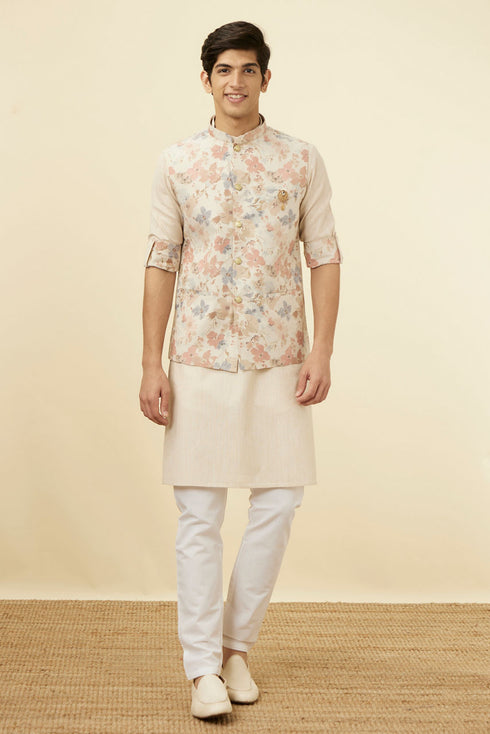 Manyavar Antique White Floral Printed Jacket Set