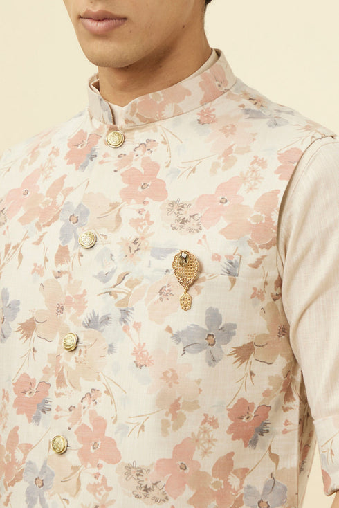 Manyavar Antique White Floral Printed Jacket Set