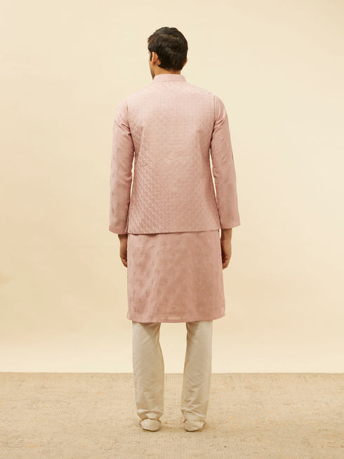 Manyavar Lemonade Pink Floral Buta Patterned Kurta Jacket Set