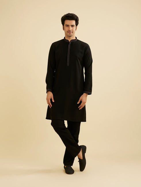 Manyavar Midnight Black Embroidered Jacket Set with Darbar Motifs And Sequin Work