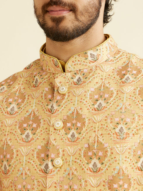 Manyavar Radiant Yellow Kurta Jacket Set