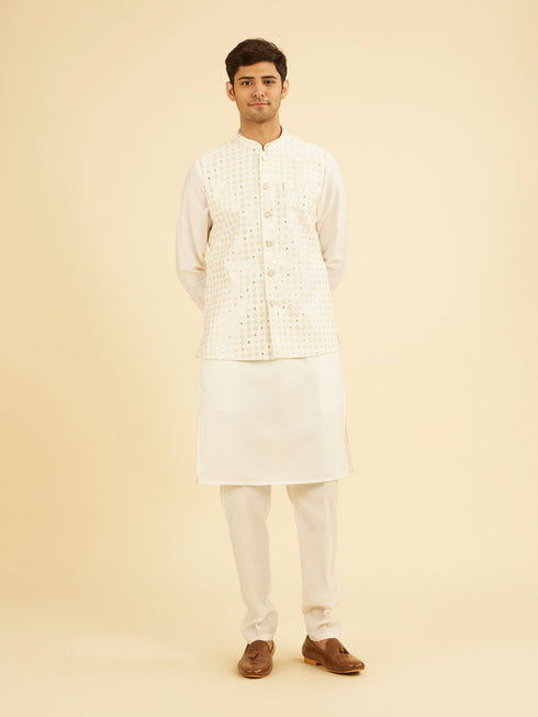Manyavar Warm White Kurta Jacket Set