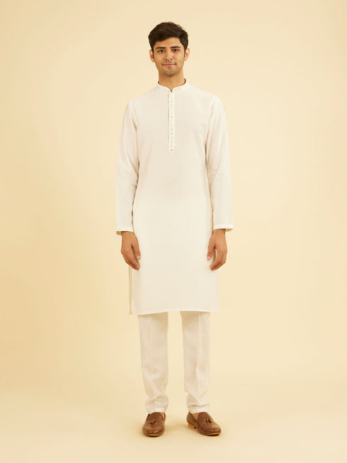 Manyavar Warm White Kurta Jacket Set