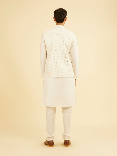Manyavar Warm White Kurta Jacket Set
