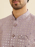 Manyavar Soft Lilac Linear Patterned Jacket Set with Stone Work