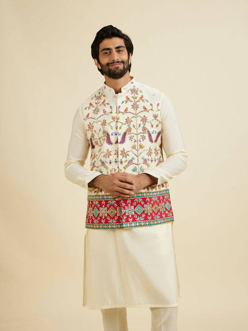 Manyavar Costal Cream Elegance Kurta Jacket Set