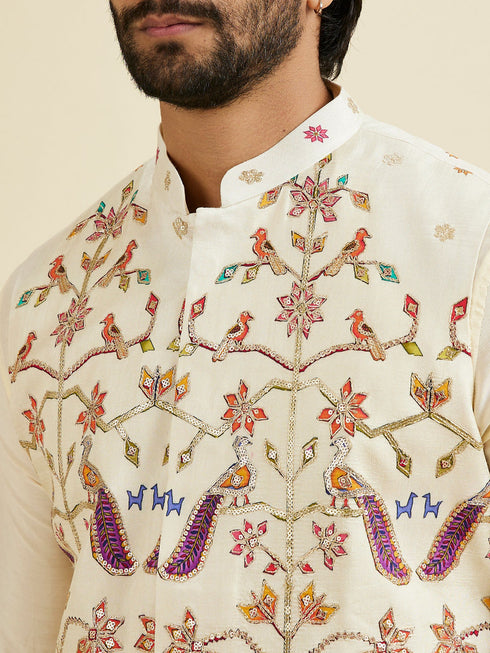 Manyavar Costal Cream Elegance Kurta Jacket Set