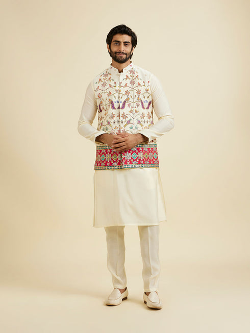 Manyavar Costal Cream Elegance Kurta Jacket Set