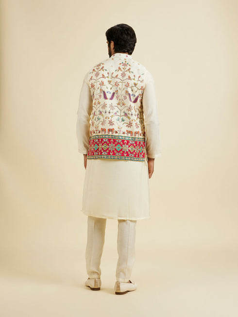 Manyavar Costal Cream Elegance Kurta Jacket Set