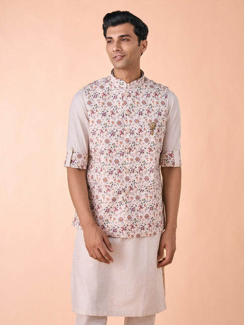 Manyavar Regal Beige Kurta Jacket Set