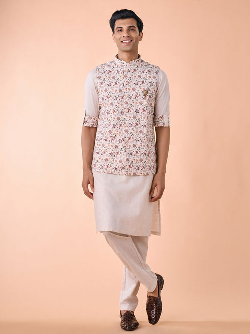 Manyavar Regal Beige Kurta Jacket Set