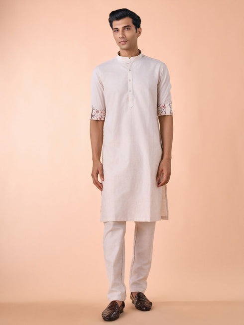Manyavar Regal Beige Kurta Jacket Set