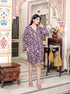Miravan Womens Pure Cotton Floral Printed Long Sleeves Purple V Neck Playsuit