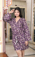 Miravan Womens Pure Cotton Floral Printed Long Sleeves Purple V Neck Playsuit