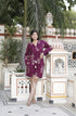 Miravan Womens Pure Cotton Wine Floral Printed Long Sleeves Waist Tie Up Playsuit