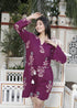 Miravan Womens Pure Cotton Wine Floral Printed Long Sleeves Waist Tie Up Playsuit