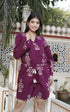 Miravan Womens Pure Cotton Wine Floral Printed Long Sleeves Waist Tie Up Playsuit