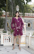 Miravan Womens Pure Cotton Wine Floral Printed Long Sleeves Waist Tie Up Playsuit
