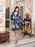 Miravan Womens Blue V Neck Tie Ups Floral Pure Cotton Casual Long Sleeves Playsuit