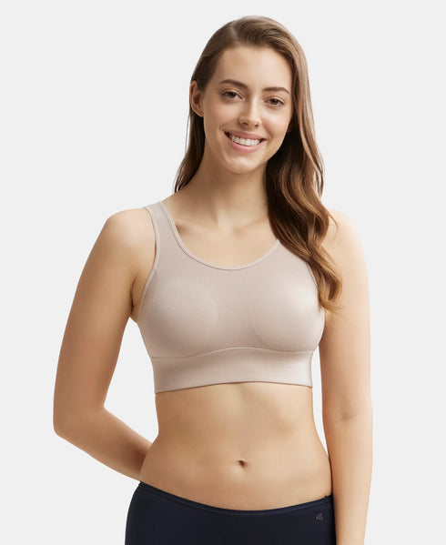 Jockey Wirefree Padded Tencel Lyocell Stretch Full Coverage Lounge Bra with Stay Fresh Properties and Removable Pads - Mushroom