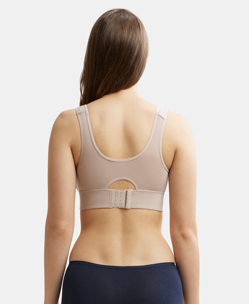 Jockey Wirefree Padded Tencel Lyocell Stretch Full Coverage Lounge Bra with Stay Fresh Properties and Removable Pads - Mushroom