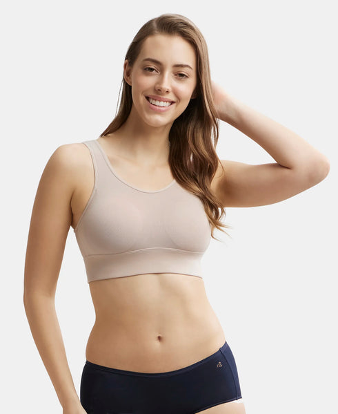 Jockey Wirefree Padded Tencel Lyocell Stretch Full Coverage Lounge Bra with Stay Fresh Properties and Removable Pads - Mushroom